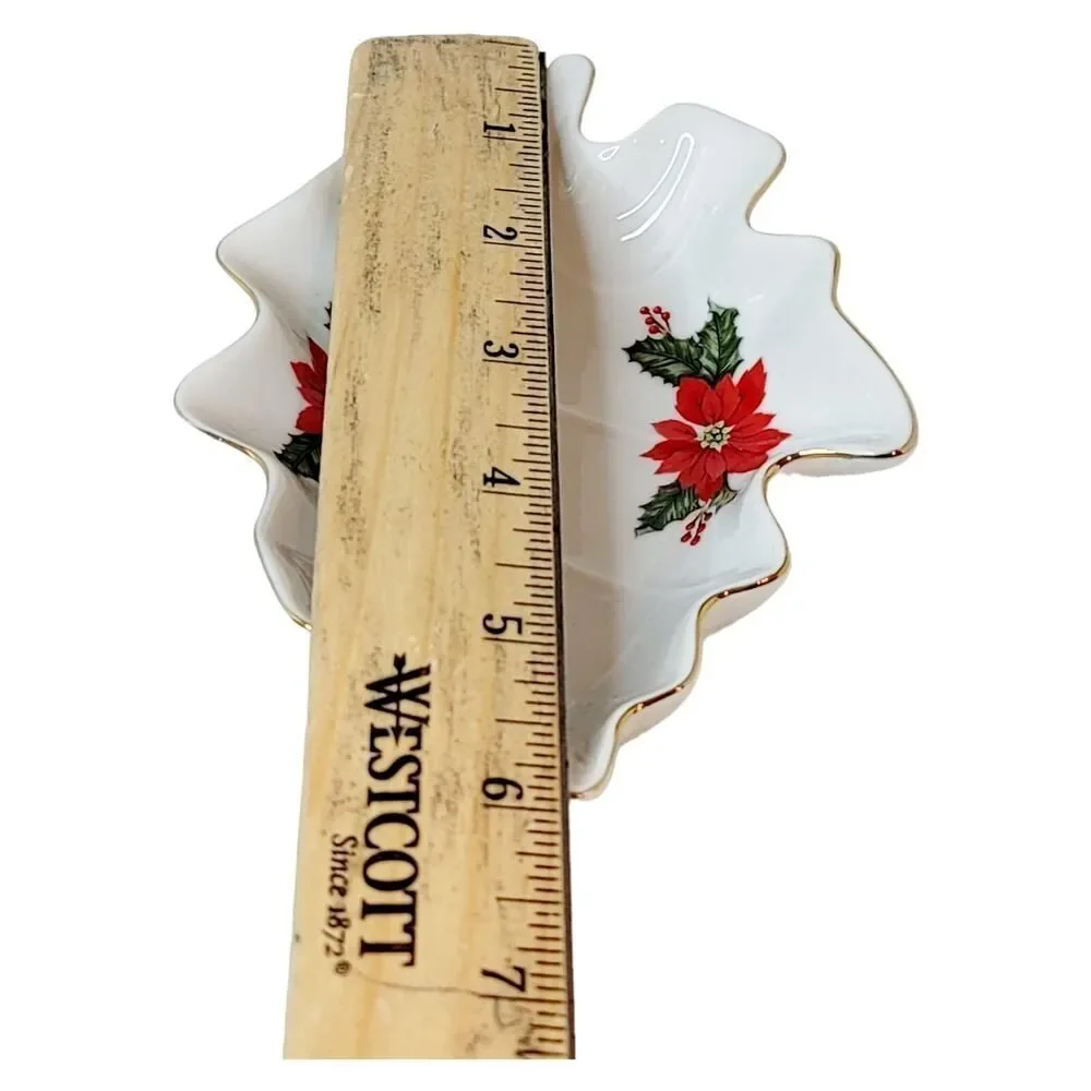 Vintage 1987 Lefton‎ Christmas Poinsettias & Holly Candy Nut Trinket Dish JAPAN